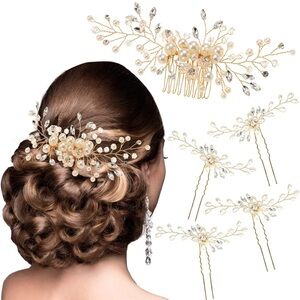 Elegant Gold and Pearl Hair Accessories Set